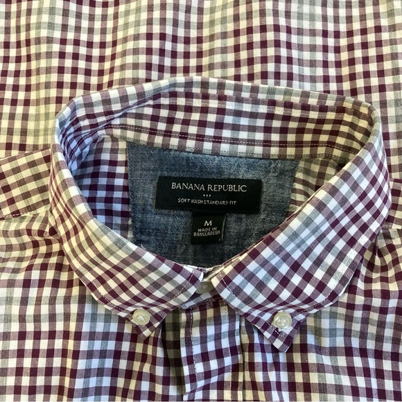 Banana Republic Soft wash Standard fit Checkered Shirt Burgundy, Grey and White - Picture 4 of 9